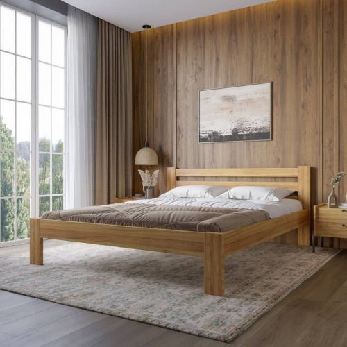 Двуспальная деревянная кровать Бавария 160х200 (Орех светлый), код: 9527